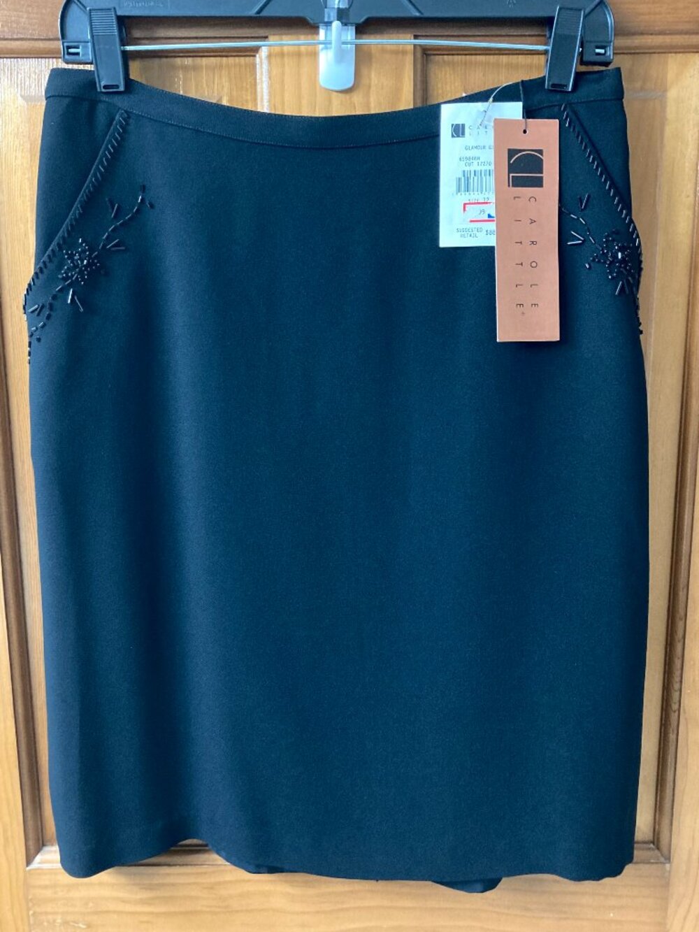 *RARE* NWT 1990s CAROLE LITTLE Bead Embellished Black Pencil Skirt 12 Vintage
